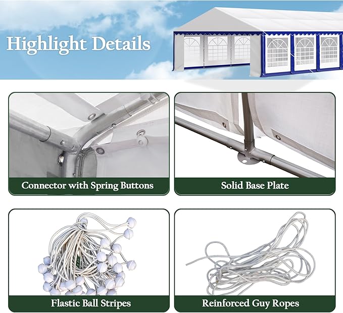 Tents for Parties Party Tent 16x32 ft, Outdoor Canopy Carpas para Fiestas Heavy Duty, Large Waterproof Patio Event Wedding Tent White & Blue with Sidewalls Walls for Backyard