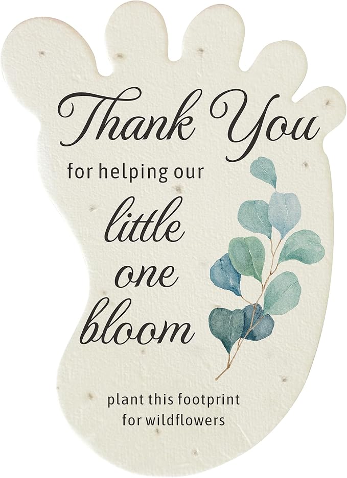 Baby Footprint Seed Paper – 24 pcs Green Baby Shower Favors for Guests with Wildflower Seeds, Writable & Plantable, Gender Reveal, Birthday Gifts for Guest