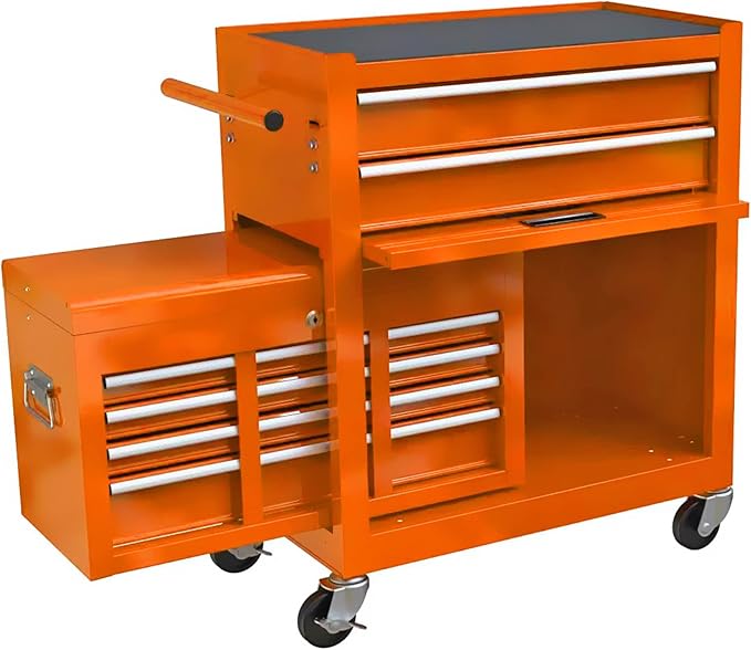 High Capacity Rolling Tool Chest with Wheels and 8 Drawers,Metal Storage Tool Cabinet W/Mobile Case,Pull Handle,4 Hooks,for Workshop Mechanics Garage,Orange