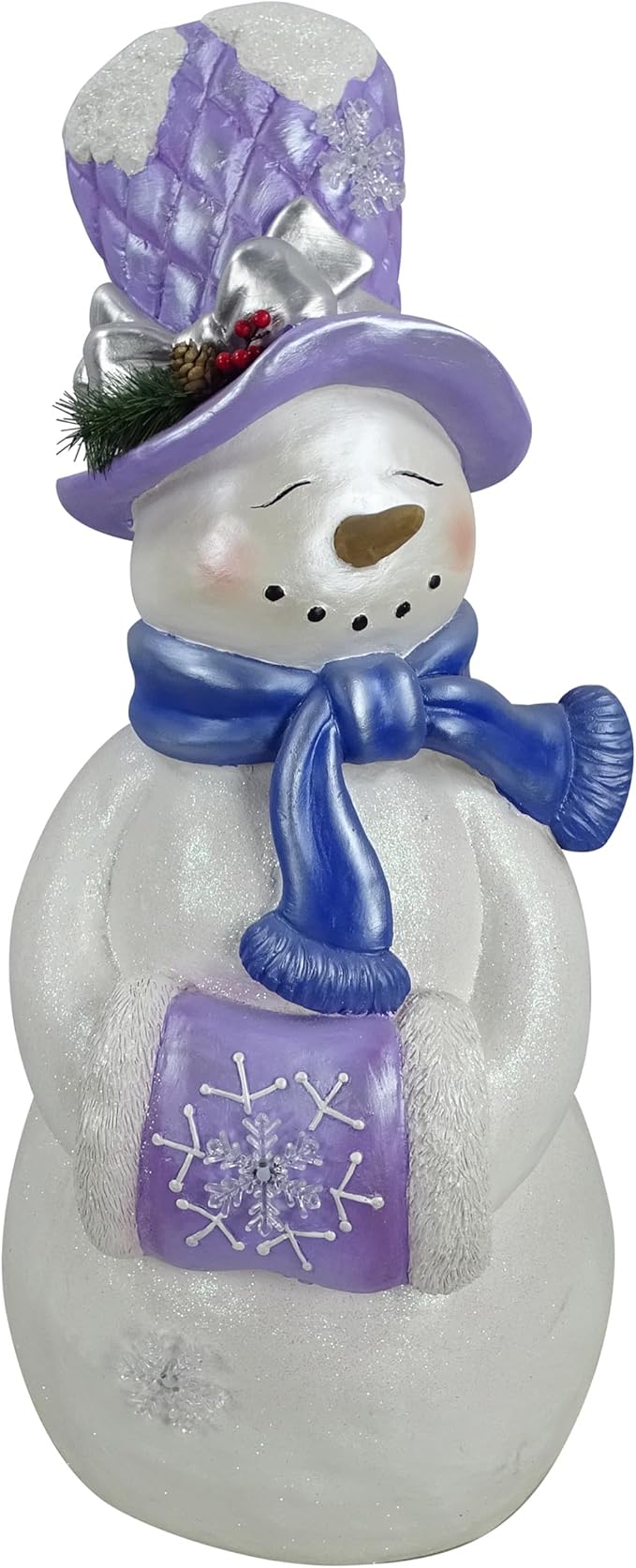 Alpine Corporation SKY560L, Lavender White Snowman Statue w/Hand Muff, Twinkle LED Lights, Large Over 3 Feet Tall Indoor/Outdoor Holiday Decor for Porch or Yard