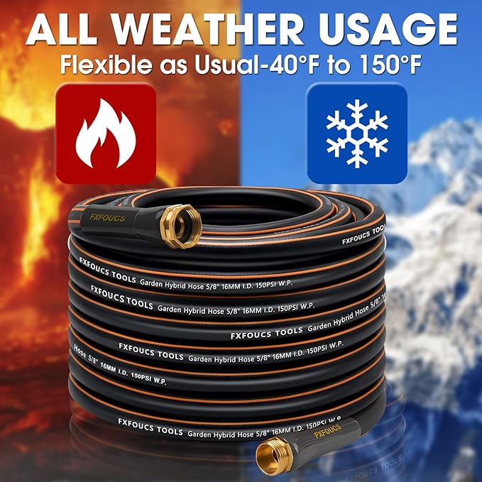 Heavy Duty Garden Hose ? 5/8 Inch Flexible, Lightweight Hybrid Hose with 600 PSI Burst Pressure, Swivel Handle, and Durable Copper Male/Female Fittings (Black with hose sprayer, 75FT)