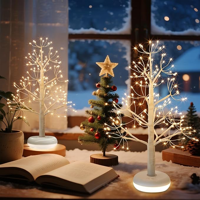 PEIDUO Small Christmas Tree with 136 Lights, 1.64 FT Rechargeable Artificial Trees with 6 Modes, Timer & Dimmable Control, Fairy Light Spirit Tree for Christmas Decorations Indoor Home Decor (2PK)
