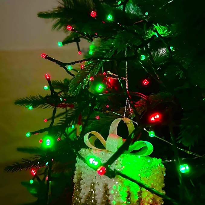OZS 2PK 240LED Solar String Lights Outdoor Waterproof | Solar Christmas Tree Lights with 8 Lighting Modes Solar Light Outdoor for Xmas Party Garden Tree Christmas Decorations (Red&Green)