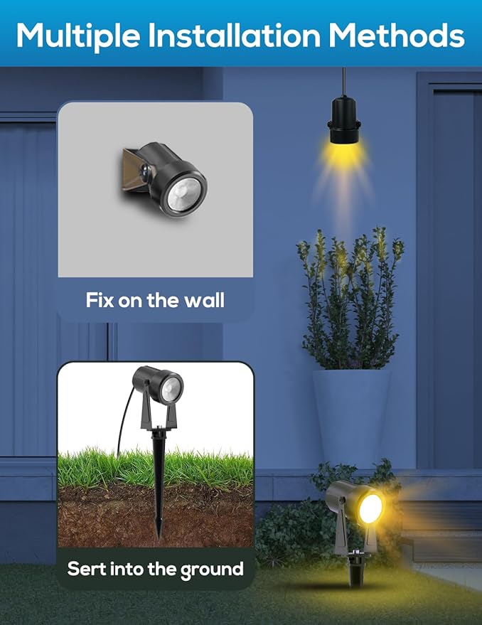ZYAN Solar Landscape Spot Lights Outdoor 24ft Cable 6W Monocrystalline Panel & USB-C Powered 5400mAh All-Night Lighting Auto Dusk to Dawn IP65 Waterproof Warm White LED Uplights for Yard Pathway Trees
