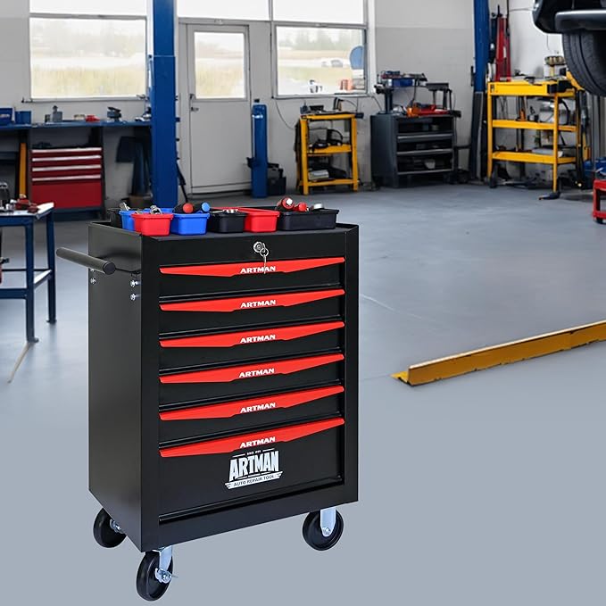 RYH 6 Drawers Rolling Tool Chest - Heavy Duty Mobile Tool Cart with Locking Wheels & Ball Bearing Drawers£¬30.5 H x 20.9 W x 13 D, Garage Tool Storage Cabinet (Black, 6 Drawers)