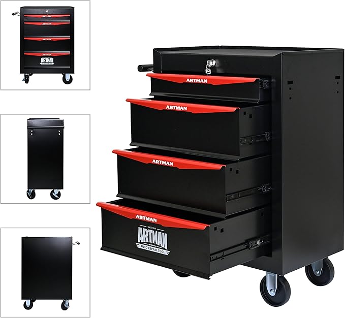 RYH 4/5/6/7 Drawers Rolling Tool Chest - Heavy Duty Mobile Tool Cart with Locking Wheels & Ball Bearing Drawers, 30.5 H x 20.9 W x13 D Garage Tool Storage Cabinet£¬Metal Tool Box (Black, 4 Drawers)