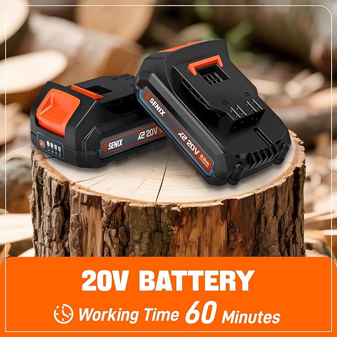 SENIX Chainsaw Cordless, 20V 10" Battery Chainsaw, Brushless Chain Saw, Includes 2.5Ah Battery & Charger, Garden Tool for Tree, Pruning, Branch Cutting, Yard, Fathers Day Gift, CSX2-M1