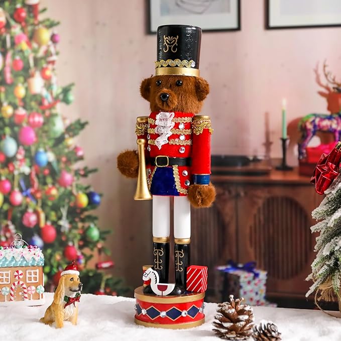 Christmas Nutcracker Decorations Nutcracker Figure 15 Inch Wooden Nutcrackers Teddy Bear Nutcracker Soldier for Table Desktop Home Christmas Decor Xmas Indoor Decor Bear