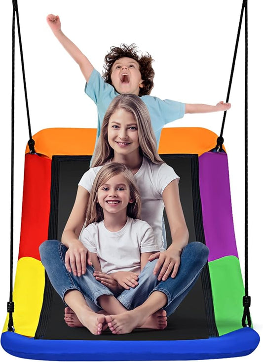 Costzon 700 lbs Giant 60'' Platform Tree Swing for Kids and Adult, Indoor/Outdoor Large Swing with Oxford Fabric, Adjustable Hanging Ropes, Suitable for Park, Playground, Backyard (Multicolor)