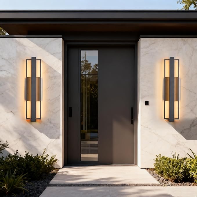 2 Pack 23-inch Modern Large Outdoor Waterproof LED Wall Light, Aluminum Linear Design, Rustproof & Corrosion-resistant, IP65 25W 3000K, Exterior Lights for Entrance, Hallway, Garage, Porch
