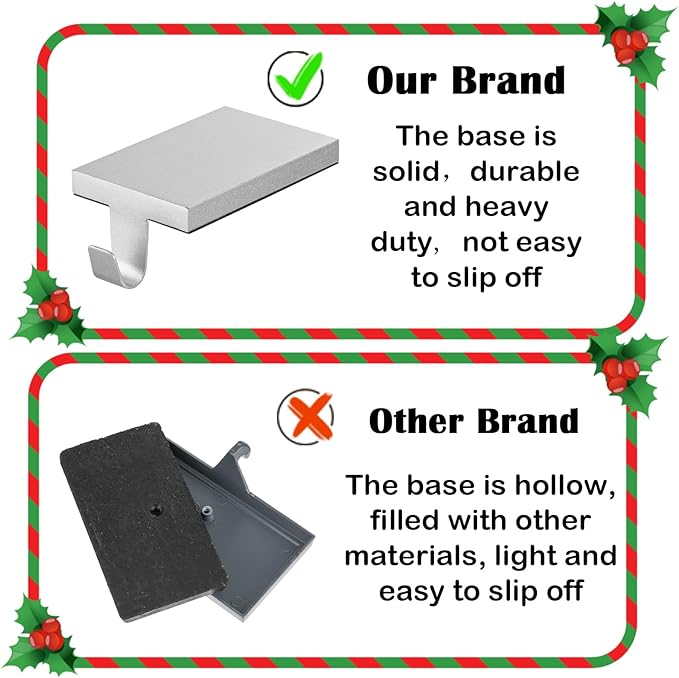 4 Pcs Christmas Stocking Holders Hanging Hooks Heavy Duty Mantel Stocking Holder Bases Weighted Metal Stocking Hangers for Shelf Fireplace Stair Xmas Party Decor (4, Silver)