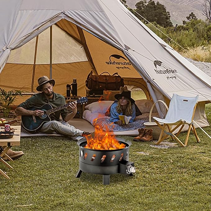17.3 inch Portable Propane Fire Pits, Gas Fire Pit Bowl for Outside with Lid & Handle, Smokeless Gas Firebowl,Propane Firepit for Camping, Patio, Yard, Garden