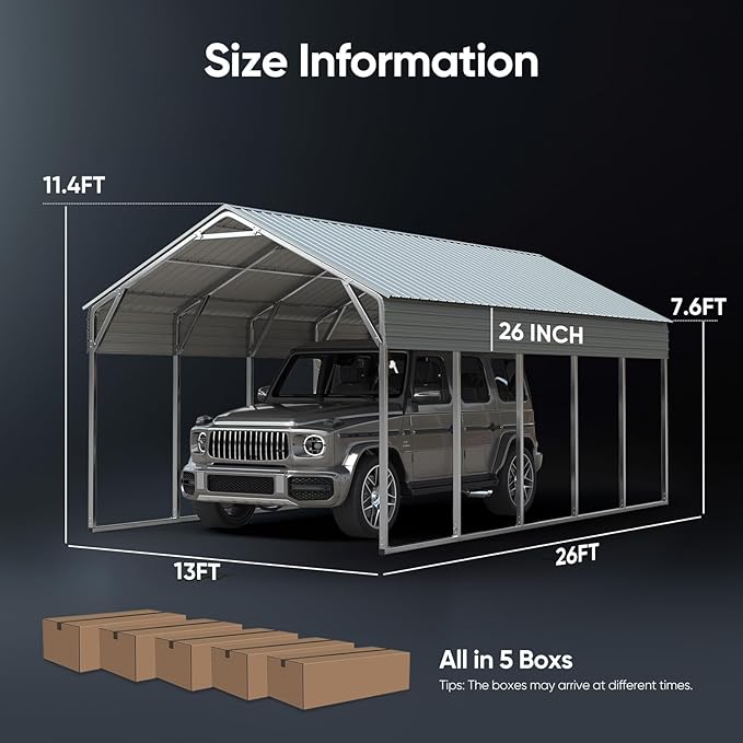 Quictent Heavy Duty 13x26 FT Vertical Roof Metal Carport, Pre-Drilled All Weather Car Shelter for RV, Vehicles & Farm Equipment