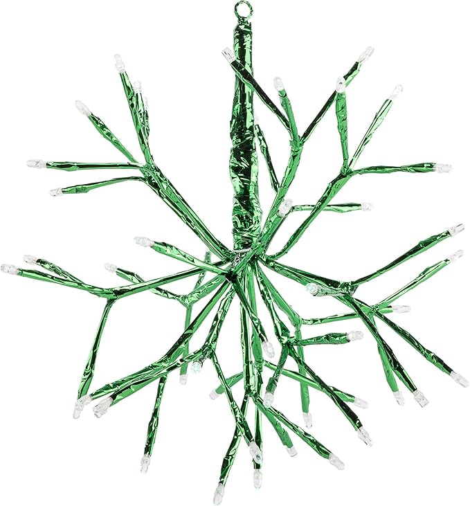 Alpine Corporation 10"H Indoor Christmas Twig 3D Hanging Snowflake Ornament with LED Lights, Green , Christmas Decoration