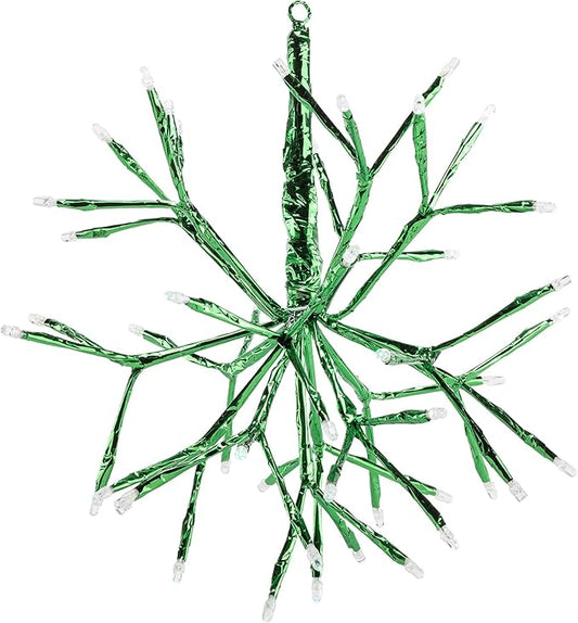 Alpine Corporation 10"H Indoor Christmas Twig 3D Hanging Snowflake Ornament with LED Lights, Green , Christmas Decoration