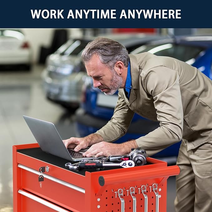 5-Drawer Metal Rolling Tool Chest with Wheels,Tool Storage Cabinet with Locking System£¬Toolbox with Wheels for Garage, Warehouse, Workshop, Repair Shop (Red, 5-Drawer)