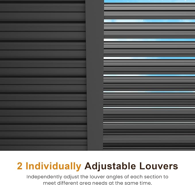 Louvered Pergola, 10' x 12' Outdoor Pergola, Metal Patio Gazebo with Adjustable Louvers Roof and Gutter System, Metal Hardtop Gazebo for Patio, Backyard, Deck, Garden, Dark Gray