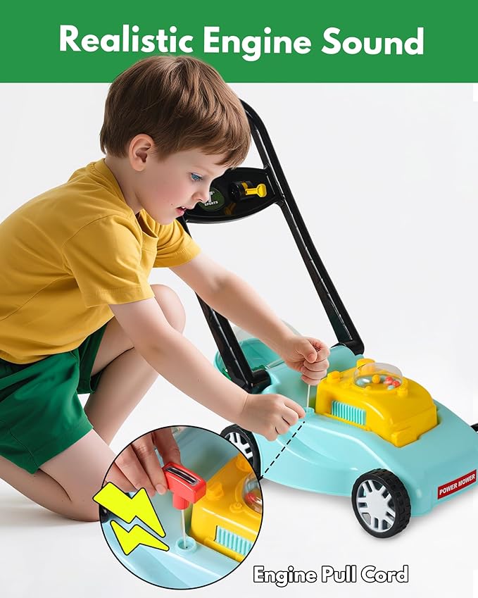 Kids Lawn Mower with Realistic Grass-Cutting Action and Sounds – No Batteries Required | Fun Outdoor Push Toy, Birthday Gift & Holiday Present for 3, 4, 5, 6, 7, 8 Year Old Boys and Girls (Blue)