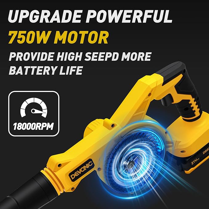 DEVONIC Leaf Blower Cordless, 21V Electric Blower with 2 Batteries and Charger for Lawn Care,Patio, Garden, House, Depot (120MPH Leaf Blower)