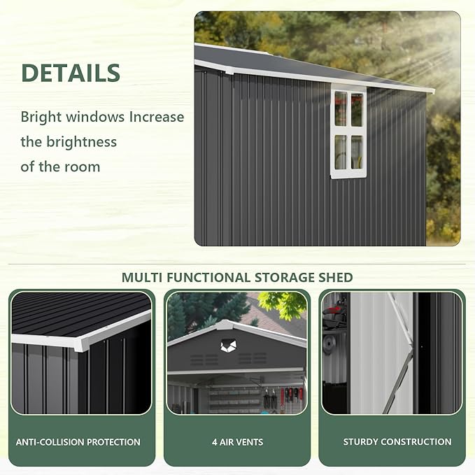 10x8 FT Metal Storage Shed with Window,Outdoor Storage Building,Large Backyard Sheds,Waterproof Outside Storage Sheds