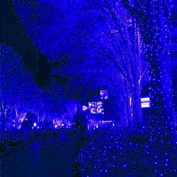 HISHINY LED Blue Christmas Net Lights Outdoor,6ftx6ft 144LED Green Wire, Connectable Indoor Outdoor Bush Mesh Net Lights String for Halloween Christmas Party,Shrub,Yard,Tree（Blue）