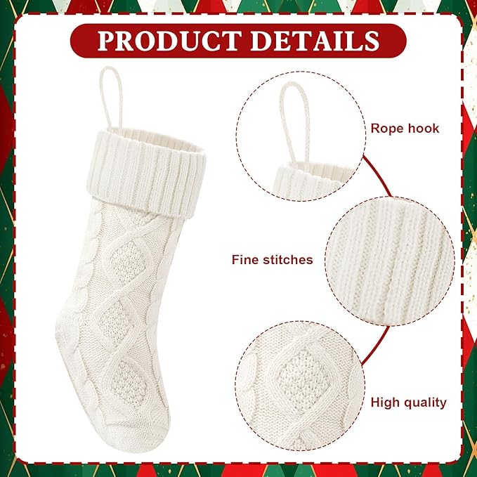Christmas Stockings 18 Inches,Long Knitted Socks Christmas Decoration Hanging Stocking Fireplace Xmas Tree Stocking for Home Family（2white+2gray）