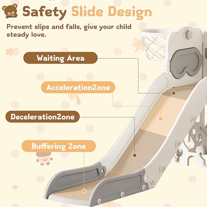 11-in-1 Toddler Slide Playset,Indoor Playground for Kids 1-3 and Toddler Outdoor playset with Golf Set Drawing Set Basketball Hoop, Playground Easy Assembly Bear Theme