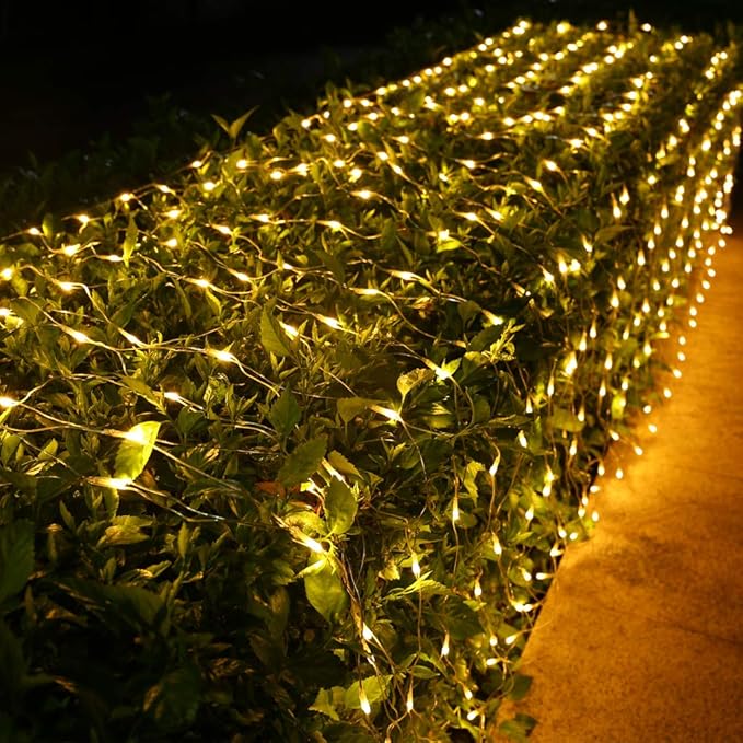 Joomer Christmas Net Lights - 12FT x 5FT 360 LED Plug-in Mesh Lights, Waterproof with 8 Modes, Timer, Connectable for Bushes, Trees, Garden, Outdoor Christmas Decor (Clear Wire, Warm White)