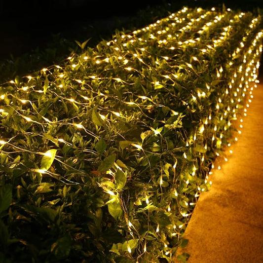 Joomer Christmas Net Lights - 2PACK 12FT x 5FT 360 LED Plug-in Mesh Lights, Waterproof with 8 Modes, Timer, Connectable for Bushes, Trees, Garden, Outdoor Christmas Decor (Clear Wire, Warm White)