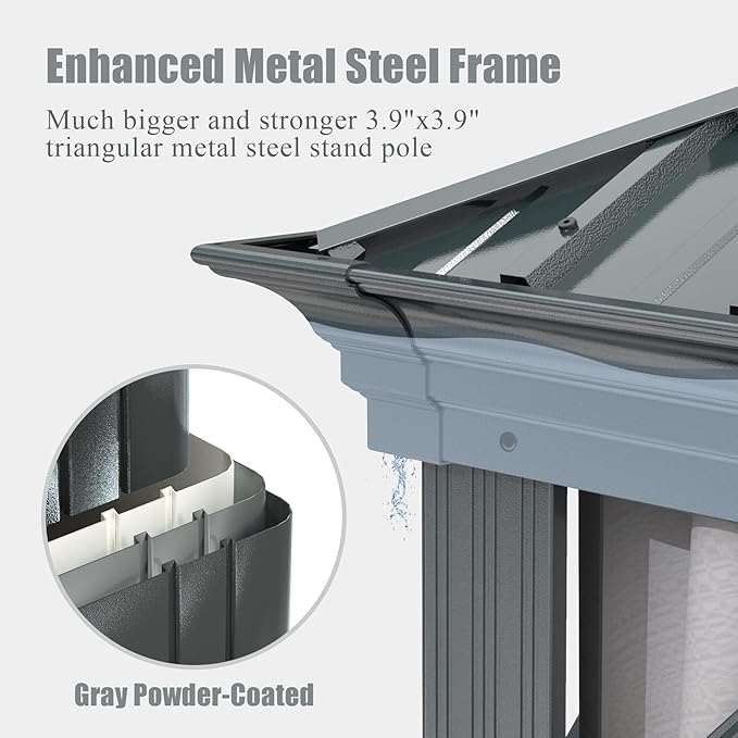 Domi 14x20FT Outdoor Gazebo, Hardtop Gazebo with Galvanized Steel Double Roof, Metal Gazebos with Drainage System Patio Pergola for Patio Deck Backyard,Curtain and Netting,Gray