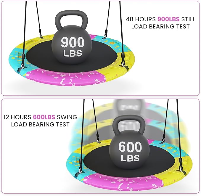 Tree Swing, 43'' / 48'' Saucer Swing for Kids and Adults, ASTM Approved Swing Sets with 900lbs Weight Capacity, Backyard Or Playground, Waterproof and UV-Resistant Mat, Adjustable Hanging Straps