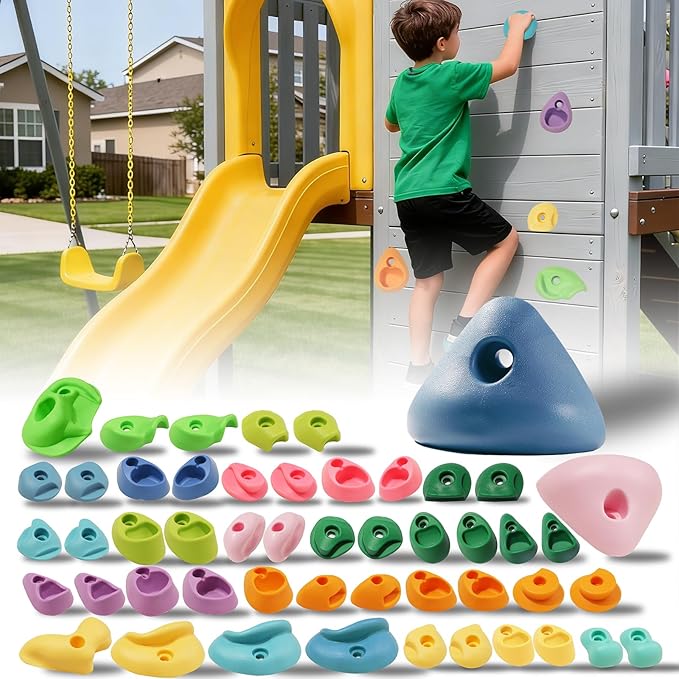 50 PCS Rock Climbing Holds for Kids,Rock Climbing Wall Grips Climbing Rocks Wall Kit for Indoor and Outdoor Playground Play Set with Hardware£¨Pastel Color£©
