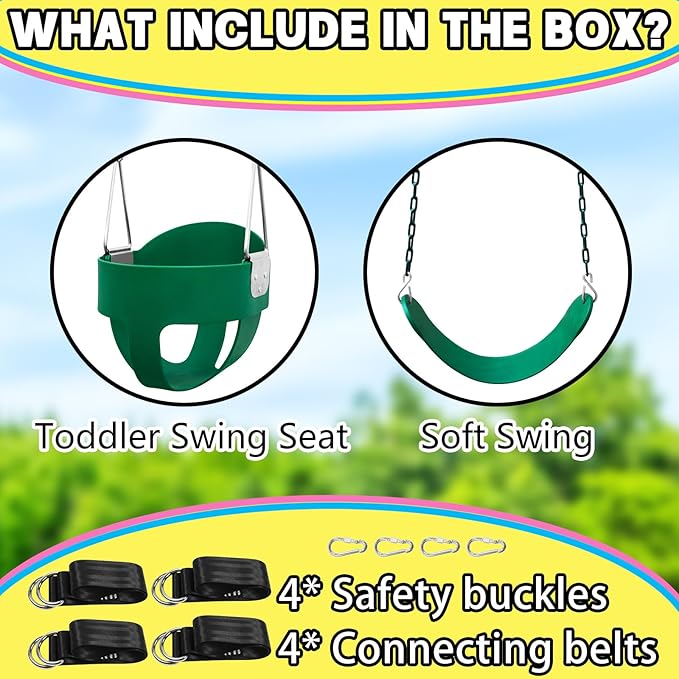 Toddler Swing Set for Outside - High Back Full Bucket Seat with 4 Hanging Straps and Hooks for Kids, Infants, Baby - Outdoor Tree Swing