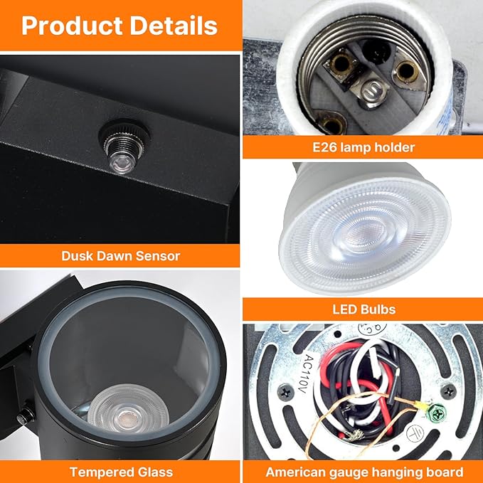 Dusk to Dawn Wall Light 4 Pack, Modern Outdoor Wall Lights with LED Bulbs, Cylinder Black Porch Light Fixture Wall Mount, Up and Down Lighting Outdoor Wall Sconce for House Porch Door