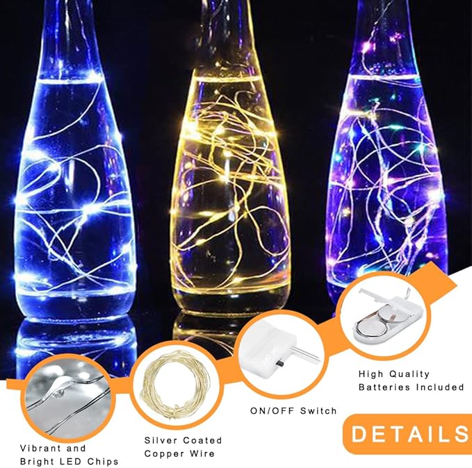 Fairy Lights Battery Operated, 12-Pack Mini String Lights, 20 LED 7ft Twinkle Firefly Small LED Lights for Craft Mason Jars Bedroom Wedding Party Table Christmas Decoration (Mix-Colored)