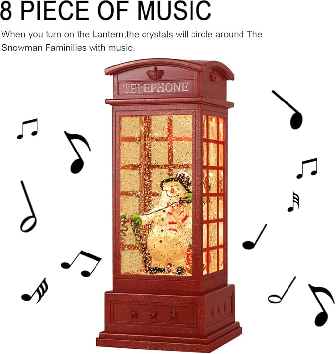 Christmas Snow Globe Lantern Christmas Decorations, Xmas Gifts Christma Vintage Home Decor Indoor,Sparkling with Music 6H Timer, Holiday Party Gifts (Christmas Snowman)