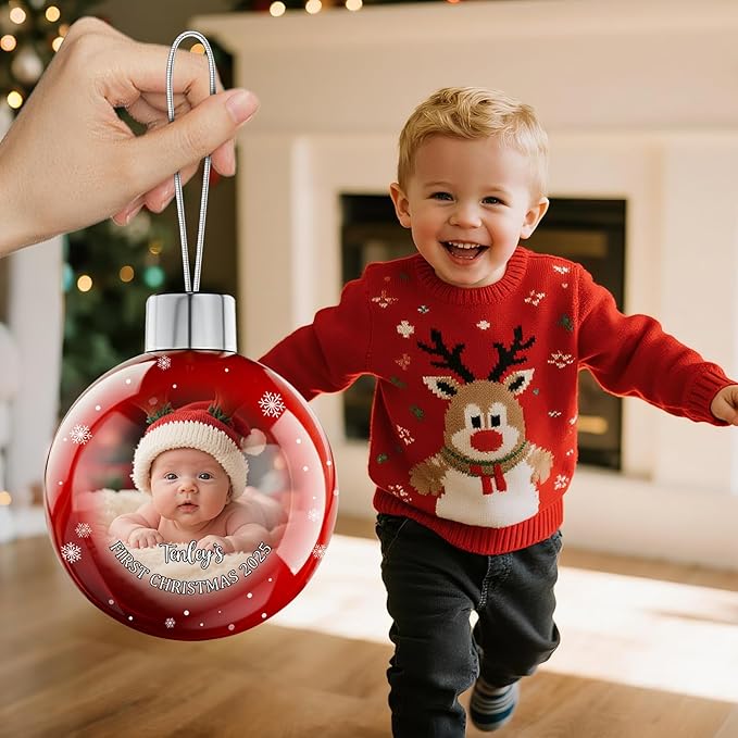 Personalized Babys First Christmas Ornament 2025 Girl Boy - Custom Christmas Balls, Xmas Newborn Gifts Keepsake Babys 1st Year Ornaments, Elegant Christmas Decor for New Parents