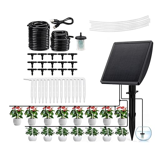Automatic Plant Waterer Indoor, Drip Irrigation Systems for Potted Plant, Solar Powered Vacation Plant Watering Devices with Battery Alerts and Timer for for Housplants, Garden Irrigation