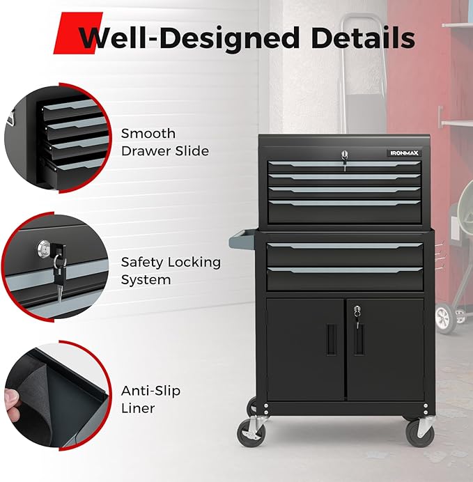 Goplus Tool Chest, 6 Drawers Extra Large Rolling Too Storage Cabinet with 4¡± Universal Lockable Wheels, Auto Lock, Protective Liner, 2-in-1 Heavy Duty Tool Box for Garage, Workshop