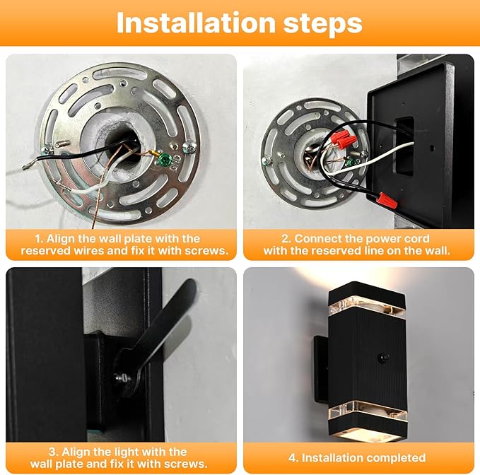 Outdoor Wall Lights 2 Packs, Aluminum Up and Down Outdoor Lights, Modern Black Wall Sconce with Dusk to Dawn Sensor Exterior Wall Light for Porch Patio Door