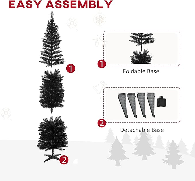 HOMCOM 7' Artificial Pencil Christmas Tree, Slim Xmas Tree with 499 Realistic Branch Tips and Plastic Stand, Black
