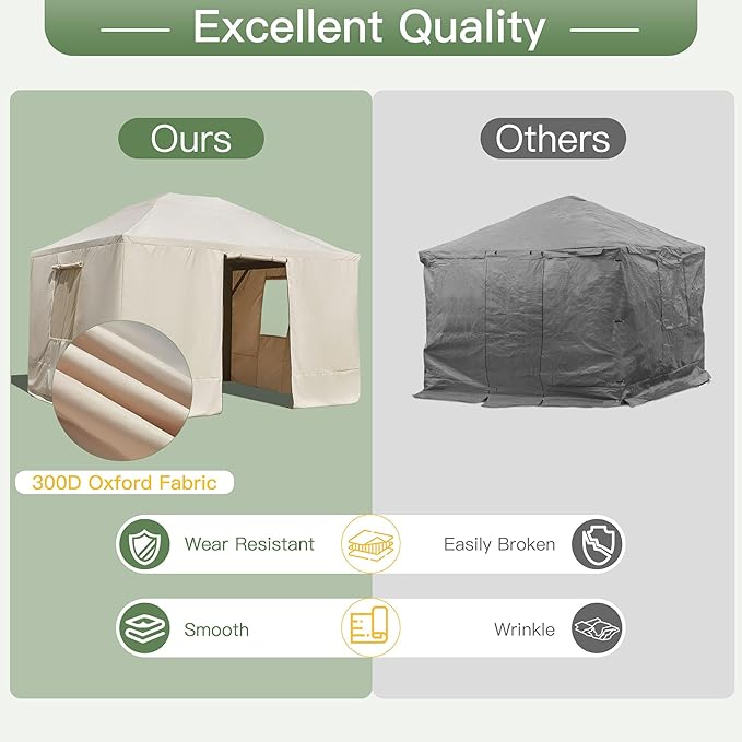 MELLCOM Winter Gazebo Cover for 10×13 Hardtop Gazebo, Accessories for All Seasons, with Mesh Screens and Doors and Windows
