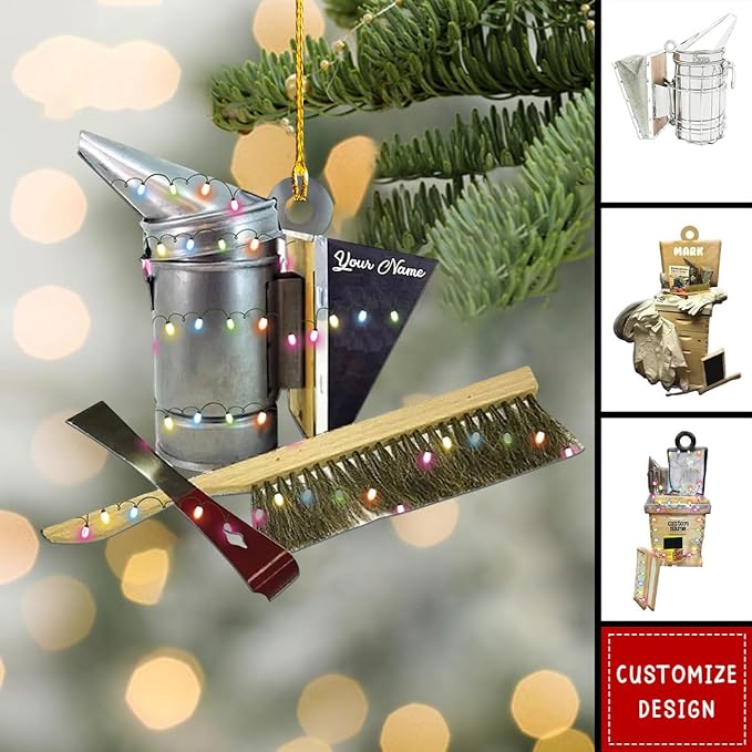 GABITA Personalized Beekeeper Ornament, Custom Name 2D Flat Beekeeping Tool Box Christmas Tree Decoration, Beehive Ornament Xmas Tree Decor, Gift for Bee Farmer