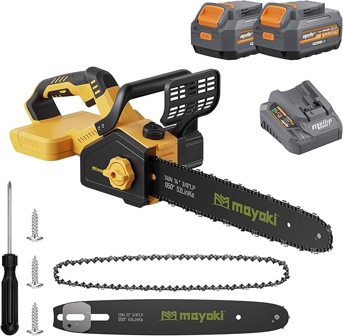 Cordless 40V 14 Chainsaw Compatible with Dewalt 20V MAX Battery, Electric Handheld Power Chain Saw w/ 1700W Brushless Motor, 40 Ft/s, (2) 4.0Ah Battery, Auto Oiler for Tree Wood Cutting Trimming