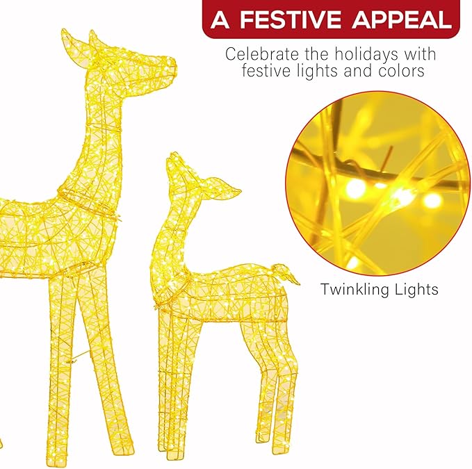 Hykolity 3.5 FT 3D Lighted Outdoor Christmas Reindeers, 2-Piece Light UpTwinkling Deer Set with 900 Warm White LED Lights, Groud Stakes, Zip Ties for Holiday Decorations