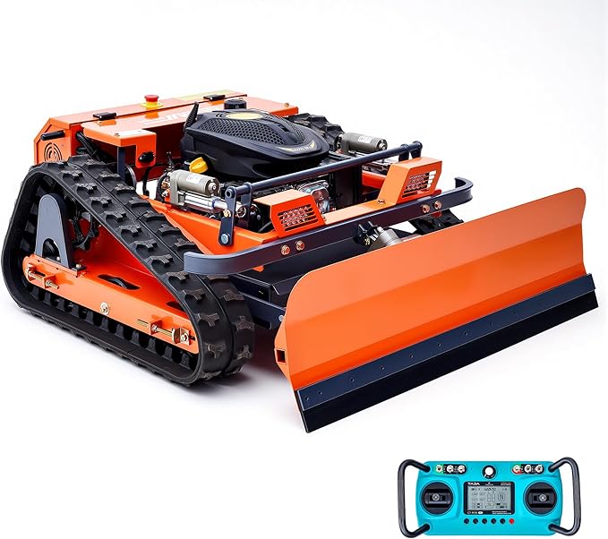AHM Lawn Mower with Snow Plow, Remote-Controlled Grass Cutter & Snow Blower with 19.7" Cutting Width, Zero Turn Electric Grass Trimmer with 0.8"-5.9" Height Range 45° Max Slope 1094yd Remote Range