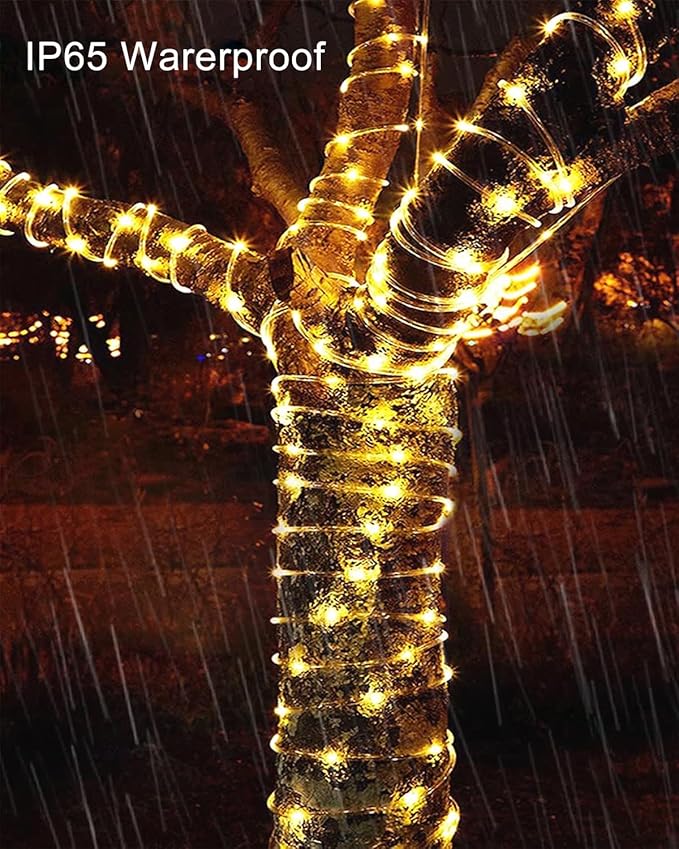 Upgraded 70FT 200 LED Solar Rope Lights, Timer & 8 Modes Trampoline Accessories Solar String Lights, IP65 Waterproof Solar Powered Fairy Lights for Party Garden Yard Tree Camp(Warm White)