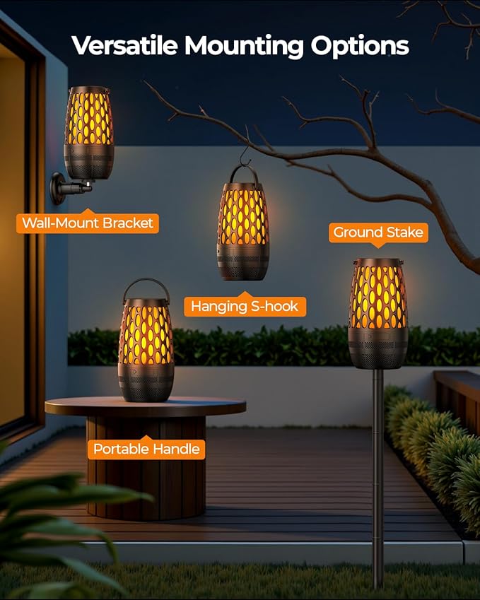 Outdoor Speakers Bluetooth Waterproof IPX6 with Flame Lights, Gadget Gifts for Dad Her Him, Hd Stereo Sound, BT 5.3 Multi-Sync to 100 Speakers, Portable Wireless Speaker for Patio Cafe Decor Party