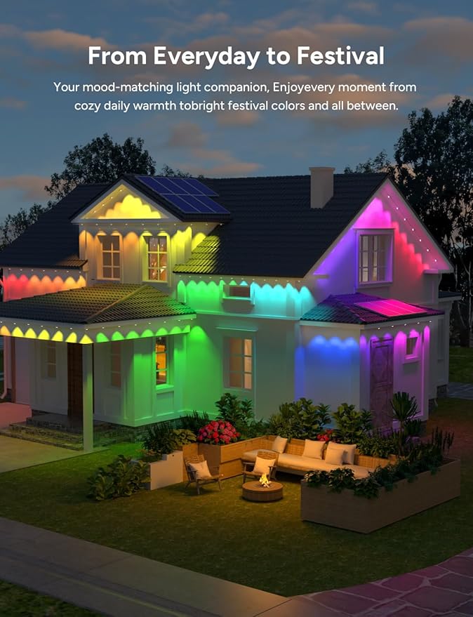 Permanent Outdoor Lights, 40ft with 25 LEDs Smart RGB, 68+ Scene Modes IP66 Waterproof, Alexa/Google Assistant Compatible Holiday Lighting for Christmas Halloween Patio Decor