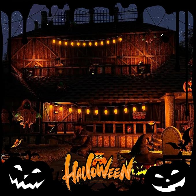 C9 LED Orange Halloween String Lights 25Ft Outdoor Christmas Decorations Lights with 26 LED Shatterproof Orange Bulbs, Hanging Christmas Lights for Outdoor Patio Roofline Backyard Party Garden Lawn